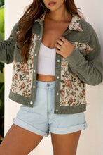 Load image into Gallery viewer, Floral Ribbed Corduroy Patchwork Shirt Jacket: Sage Green / S