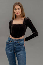 Load image into Gallery viewer, VELVET SQUARE NECK LONG SLEEVE CORSET CROP TOP