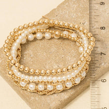 Load image into Gallery viewer, Pearl And Metallic Beaded Bracelet Set