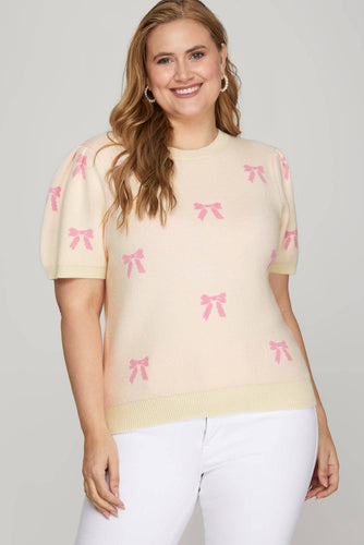 Plus Bow Pattern Sweater Top