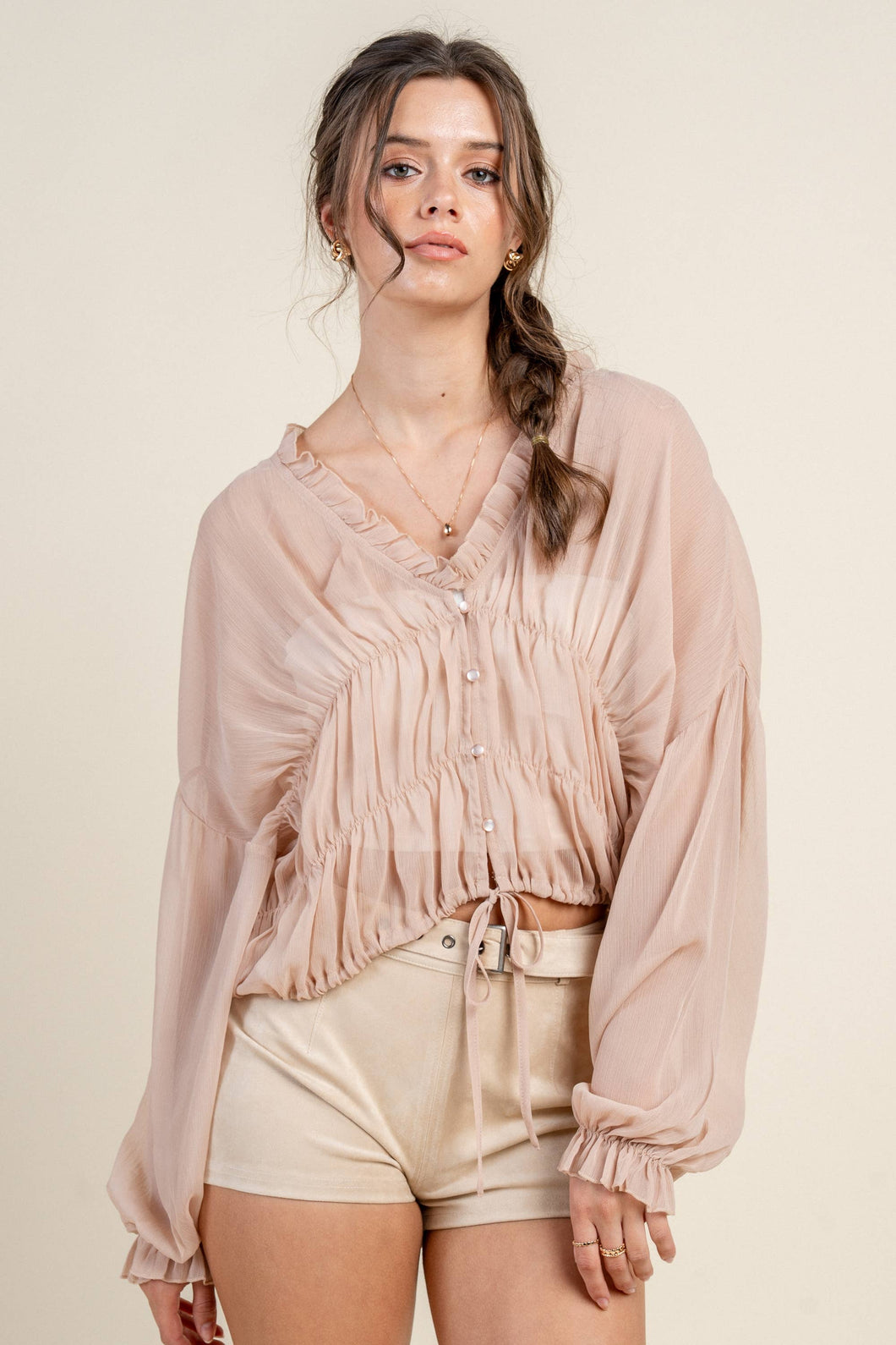 CREPE CHIFFON LONG SLEEVE TOP