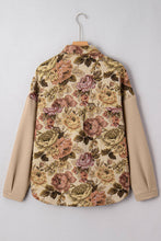 Load image into Gallery viewer, Floral Waffle Knit Patchwork Chest Pocket Buttoned Jacket: Khaki / L