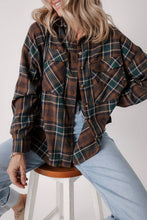 Load image into Gallery viewer, Plaid Chest Pockets Buttoned Shirt Jacket: Brown / M
