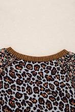 Load image into Gallery viewer, Leopard Floral Ribbed Patchwork Pullover: Brown / XL