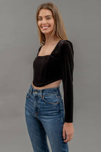 Load image into Gallery viewer, VELVET SQUARE NECK LONG SLEEVE CORSET CROP TOP