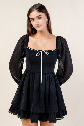 SWISS DOT CHIFFON RUFFLED TIERED MINI DRESS