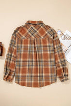 Load image into Gallery viewer, Plus Size Plaid Flap Pocket Buttoned Shacket: Brown / 1X