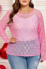 Load image into Gallery viewer, Plus Size Bow Embroidered Long Sleeve Mesh Top