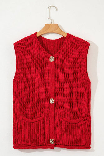 Solid Textured Buttoned Oversized Sweater Vest