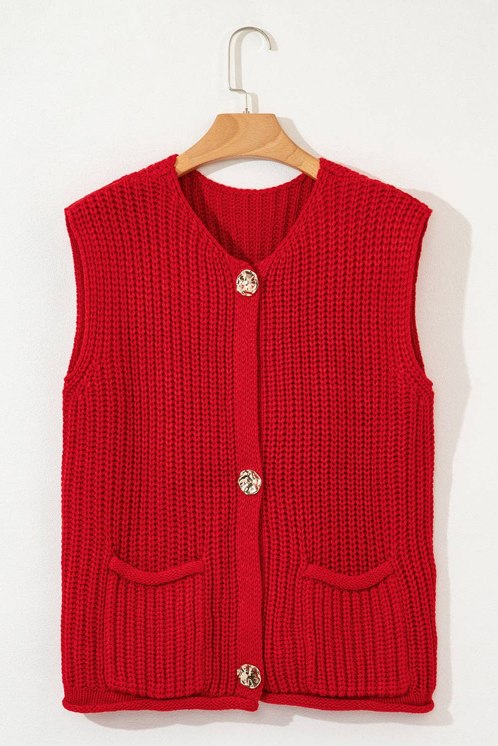 Solid Textured Buttoned Oversized Sweater Vest