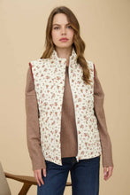 Load image into Gallery viewer, FLORAL QUILTED ZIP-UP PUFFER VEST
