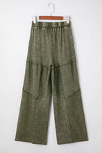 Load image into Gallery viewer, Mineral Wash Patchwork Wide Leg Drawstring Pants: Vineyard Green / L
