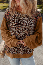 Load image into Gallery viewer, Leopard Floral Ribbed Patchwork Pullover: Brown / L