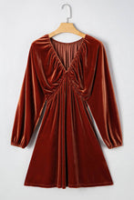 Load image into Gallery viewer, Velvet Elastic V-Neck Puff Sleeve Mini Dress