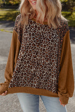 Load image into Gallery viewer, Leopard Floral Ribbed Patchwork Pullover: Brown / XL