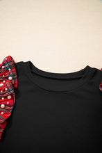 Load image into Gallery viewer, Plaid Patchwork Pearl Ruffle Sleeve T-Shirt