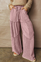 Load image into Gallery viewer, Mineral Wash Patchwork Wide Leg Drawstring Pants: Vineyard Green / L