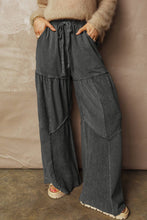 Load image into Gallery viewer, Mineral Wash Patchwork Wide Leg Drawstring Pants: Vineyard Green / L