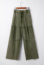 Load image into Gallery viewer, Mineral Wash Patchwork Wide Leg Drawstring Pants: Vineyard Green / M