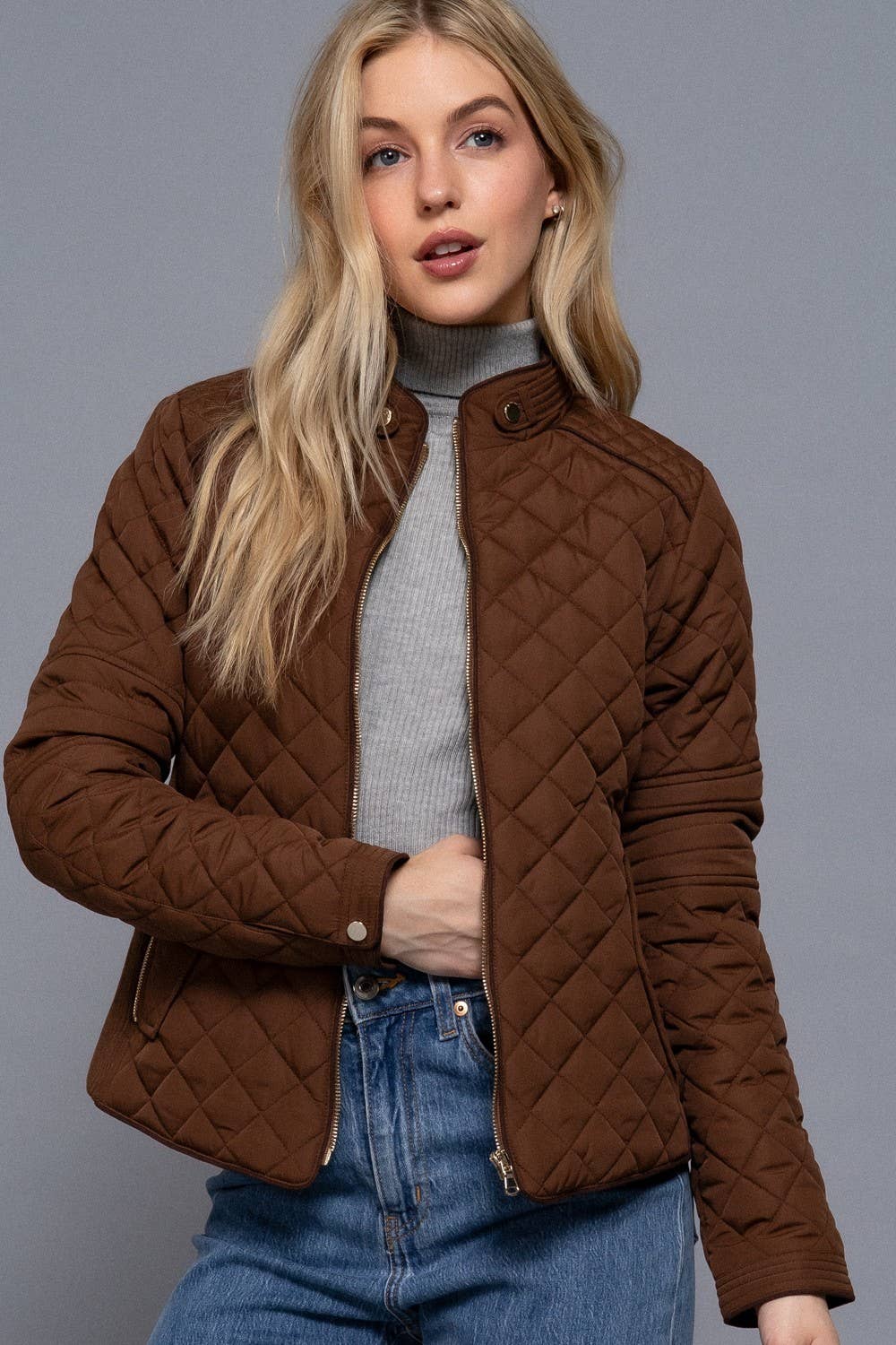 Plus Suede Piping Detail Quilted Padding Jacket