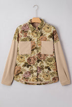 Load image into Gallery viewer, Floral Waffle Knit Patchwork Chest Pocket Buttoned Jacket: Khaki / L
