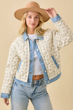 Load image into Gallery viewer, Floral Print Quilted Denim Jacket