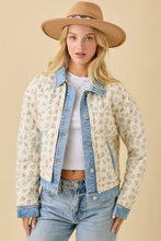 Load image into Gallery viewer, Floral Print Quilted Denim Jacket