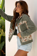 Load image into Gallery viewer, Floral Ribbed Corduroy Patchwork Shirt Jacket: Sage Green / L