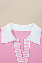 Load image into Gallery viewer, Colorblock Stripe Collared V-Neck Polo Sweater: Pink / XL