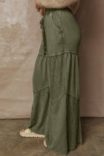 Load image into Gallery viewer, Mineral Wash Patchwork Wide Leg Drawstring Pants: Vineyard Green / M