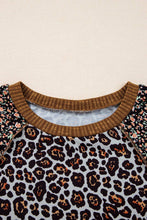 Load image into Gallery viewer, Leopard Floral Ribbed Patchwork Pullover: Brown / XL