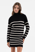 Load image into Gallery viewer, STRIPE MOCK NECK LONG SLEEVE KNIT SWEATER DRESS