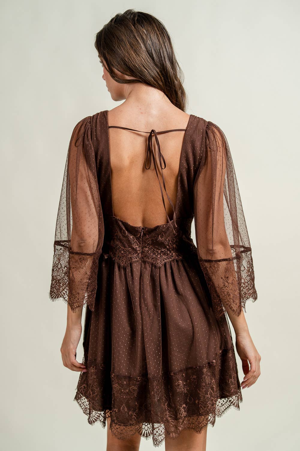 DOTTED MESH WITH EYELASH TRIMME SHORT DRESS