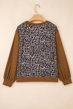 Load image into Gallery viewer, Leopard Floral Ribbed Patchwork Pullover: Brown / M