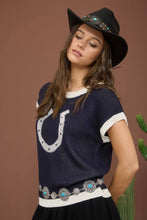 Load image into Gallery viewer, HORSESHOE SHORT SLEEVE KNIT SWEATER