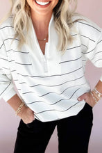 Load image into Gallery viewer, Stripe Half Zip V-Neck Top: White / S