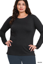 Load image into Gallery viewer, Plus Brushed Microfiber Long Sleeve Round Neck Tee