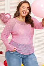 Load image into Gallery viewer, Plus Size Bow Embroidered Long Sleeve Mesh Top