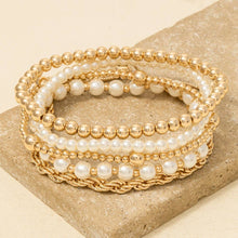 Load image into Gallery viewer, Pearl And Metallic Beaded Bracelet Set
