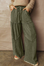Load image into Gallery viewer, Mineral Wash Patchwork Wide Leg Drawstring Pants: Vineyard Green / S