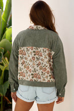 Load image into Gallery viewer, Floral Ribbed Corduroy Patchwork Shirt Jacket: Sage Green / L