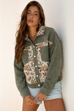 Load image into Gallery viewer, Floral Ribbed Corduroy Patchwork Shirt Jacket: Sage Green / L