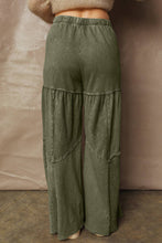 Load image into Gallery viewer, Mineral Wash Patchwork Wide Leg Drawstring Pants: Vineyard Green / L