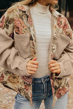 Load image into Gallery viewer, Floral Waffle Knit Patchwork Chest Pocket Buttoned Jacket: Khaki / L