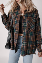 Load image into Gallery viewer, Plaid Chest Pockets Buttoned Shirt Jacket: Brown / S