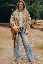 Load image into Gallery viewer, Floral Waffle Knit Patchwork Chest Pocket Buttoned Jacket: Khaki / M