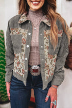 Load image into Gallery viewer, Floral Ribbed Corduroy Patchwork Shirt Jacket: Sage Green / M