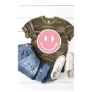 Pink Smiley Face Camo Graphic Tee