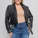 PLUS SIZE FAUX LEATHER BELTED MOTO JACKET